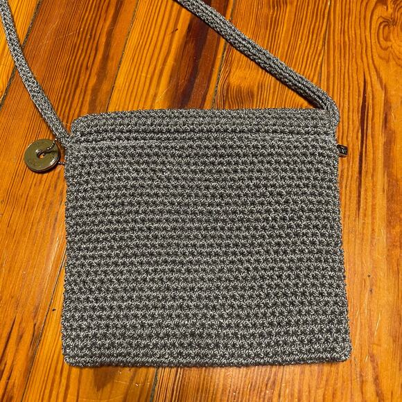 The Sak crossbody purse gray silver sparkle flap bag zipper closure wicker - Picture 2 of 8